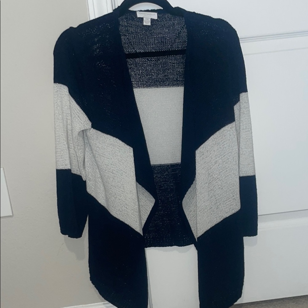 Navy and White Knit Cardigan Sweater